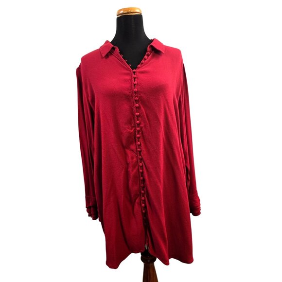 Soft Surrounding Women's Red Long Sleeve Blouse with Ruffles on Sleeves Size 2X - Picture 1 of 8